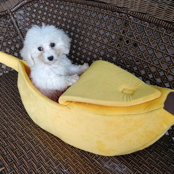 

simulation banana cat bed cute cozy pet house puppy cushion kennel warm portable basket supplies kittens mats beds & furniture