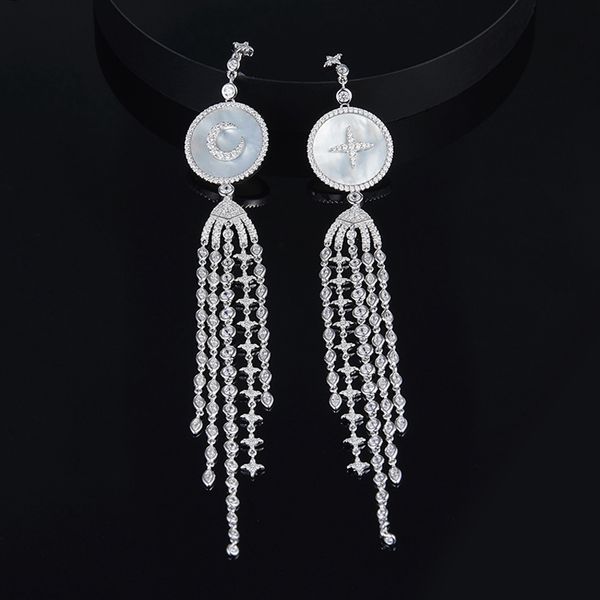 

s925 sterling silver star moon fritillary tassel dangle earrings personality fashion temperament luxury jewelry monaco earring presents birt