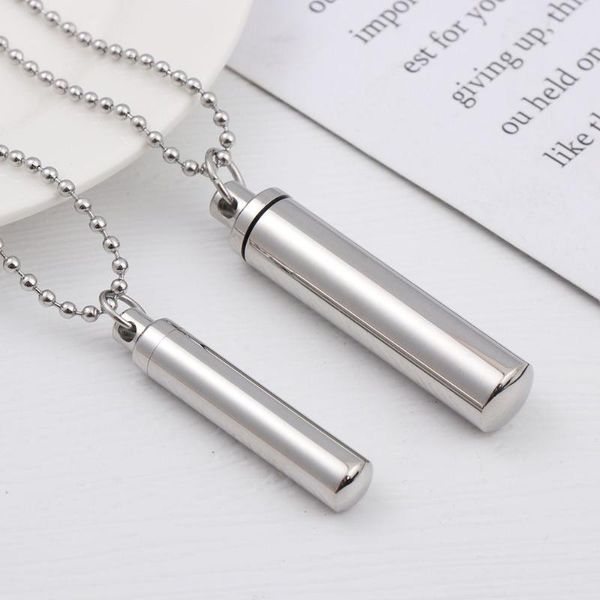 

pendant necklaces stainless steel wishing bottle necklace perfume vial beads chain openable cylindrical tube memorial gift fashion jewelry, Silver