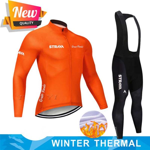 

racing sets 2022 strava men long sleeve cycling jersey winter fleece triathlon road bicycle wear suit 19d gel bib pants equipment, Black;blue