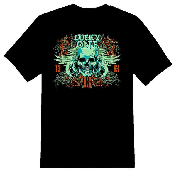 

lucky ones skulls 13 black or white tee, White;black