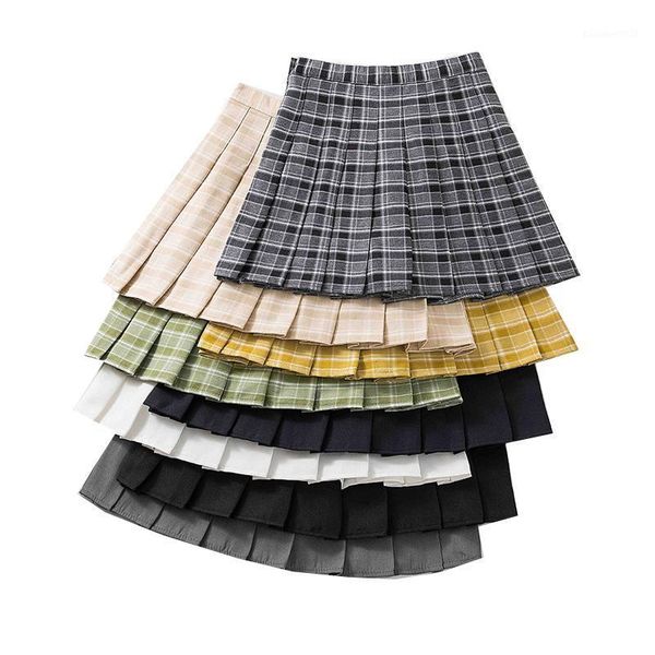

skirts streetwear women pleated skirt high waist a-line female mini plaid summer fashion lady girl short sweet chic, Black