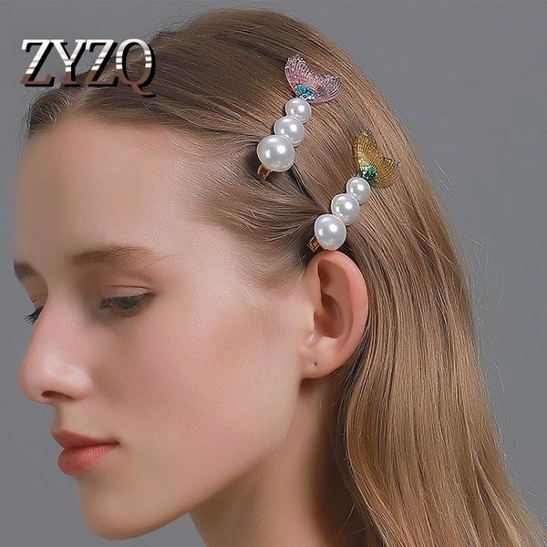 Clipes de cabelo barrettes zyzq sereia peixe rabo de cabelo menina doce lateral lateral lateral hairgrips imitação acessórios de cristal de pérolas por atacado