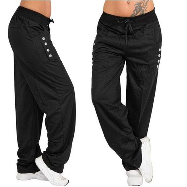 

women's pants & capris autumn winter plus size s-5xl casual loose sport sweatpants wide leg high waist lace up straight joggers trouser, Black;white