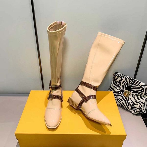 

quality fashion color shoe matching round head women boots female long and tube-shaped patent leather casual wild non-slip women's boot, Black