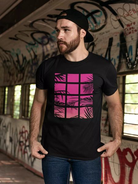 

window with pink neon light tee men's -image by shutterstock, White;black