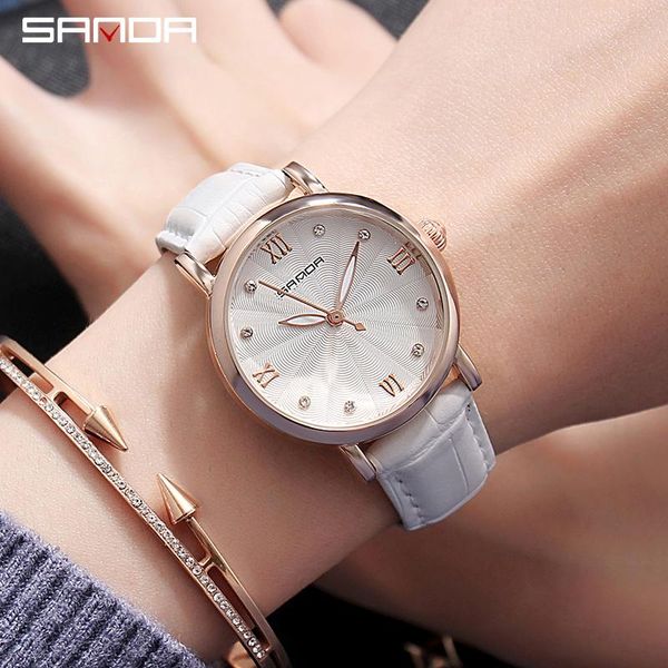 

wristwatches montre femme 2021 sanda women watches ladies leather luxury dress simple female hand clock relogio feminino, Slivery;brown