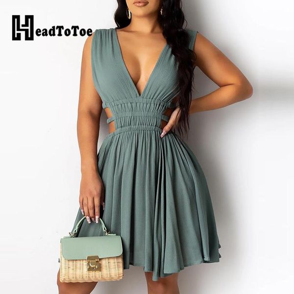

casual dresses plunge open back cutout ruched dress women sleeveless backless slim short, Black;gray