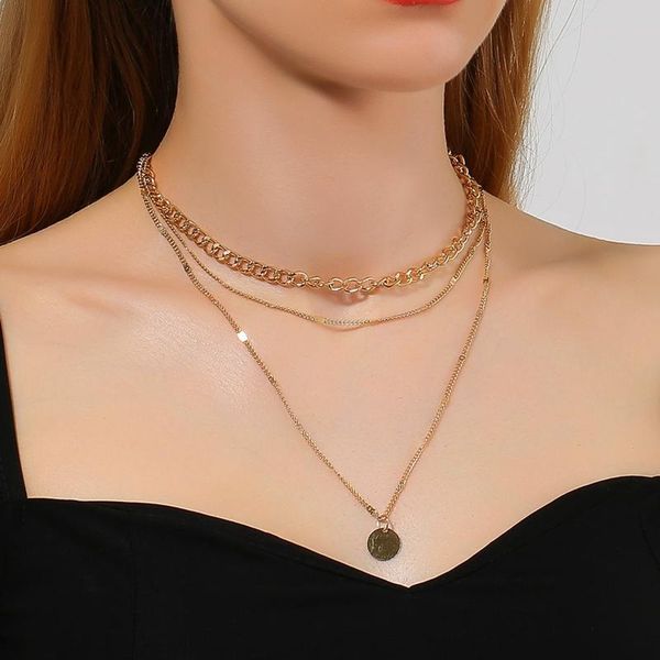 

chokers vintage bohemia gold coin letter layered chain necklace for women long choker collar pendant, Golden;silver