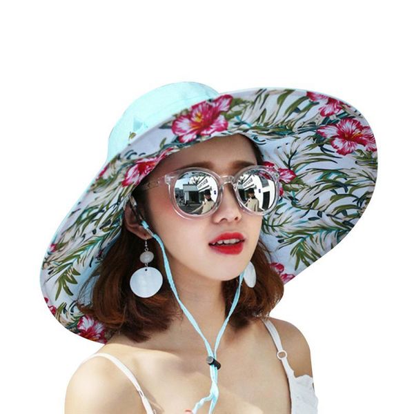 

wide brim hats women sun foldable floppy hat uv protection cap beach for summer seaside (beige), Blue;gray
