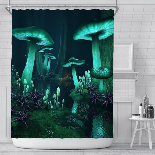 

pretty green mushroom shower curtain set with 12 hooks bathroom decoration curtains