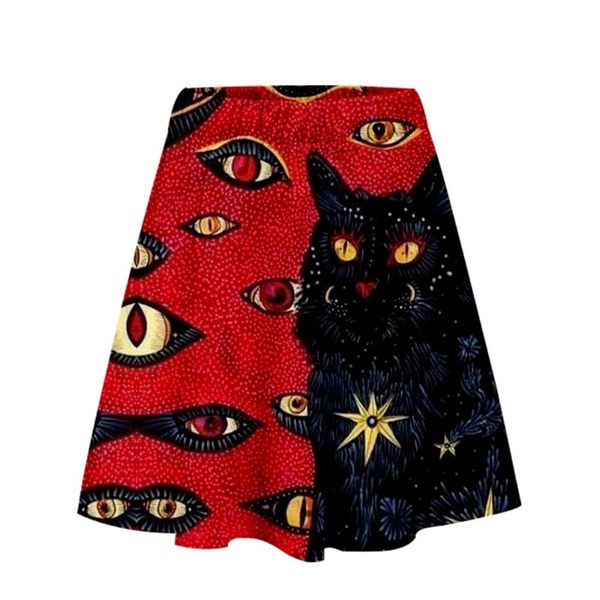 

skirts 3d cat pattern cat's eyes woman skirt harajuku hip-hop casual streetwear mid-waist polyester fabric short, Black