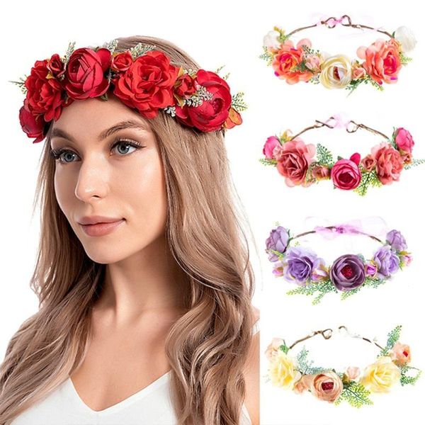 

hair clips & barrettes q1fa boho floral headband flower crown with pearl decor ribbon wedding elegant bridal wreath lovely accessories, Golden;silver