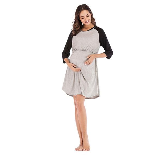 

pregnant mother breastfeeding blouse raglan sleeve stitching big swing long-sleeved dress for women maternity dresses, White