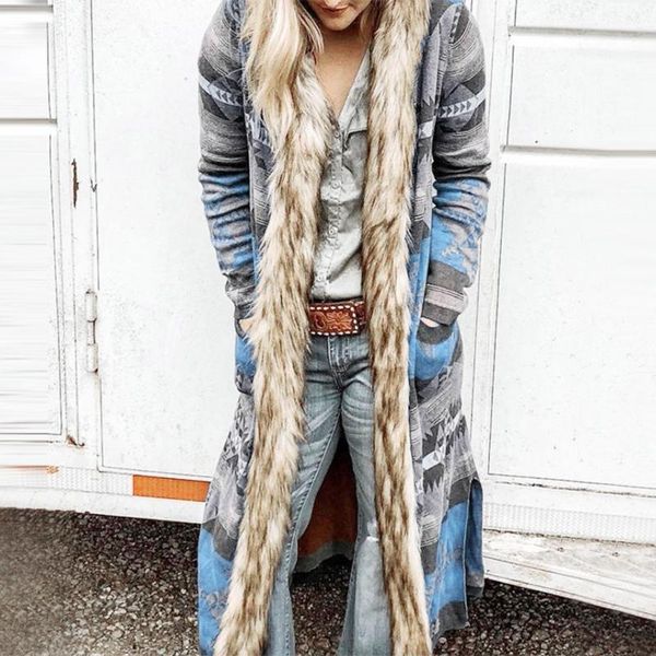 

women's trench coats womens ethnic style hooded jacket plush edge long sleeve ladies stripe print coat open front clothes manteau femme, Tan;black