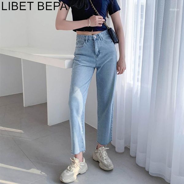 

autumn winter women jeans casual korean style pockets ankle-length high street denim waist wide leg pants p88281, Blue