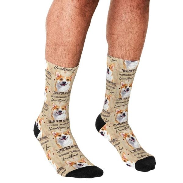 

men's socks funny everything from my corgis pattern printed hip hop men happy cute boys street style crazy for, Black