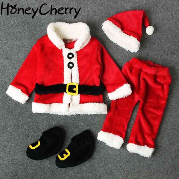

children's autumn and winter long-sleeved santa claus four-piece suit baby boy clothes set kids 210702, White