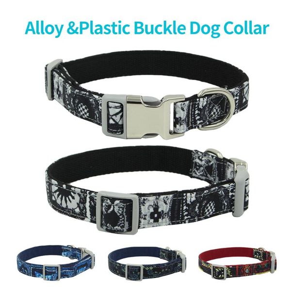 

dog collars & leashes basic collar personality vintage printed adjustable comfortable soft cloth pet alloy and plastic buckle chains
