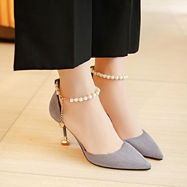 

dress shoes sweet delicate women ankle pearl buckle pumps pointed fashion high heels boat wedding bridal stiletto zapatos mujer y21-03, Black