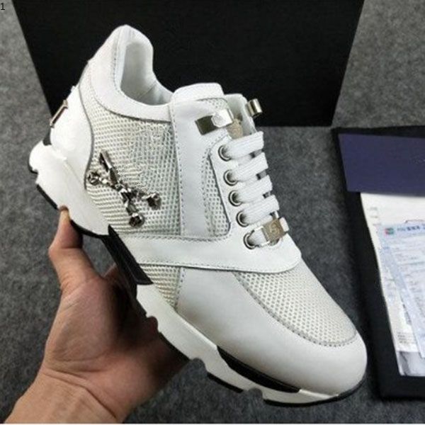 

men leather sneakers punk style runner, pp casual shoes decorated with iconic metal skull for time size 38-45 kmj006, Red;white