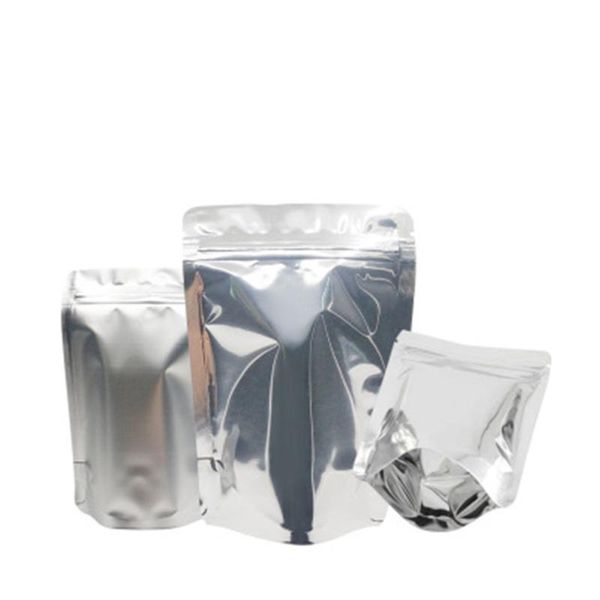 

gift wrap 1000pcs silver mylar foil stand up pouches recyclable self sealing package bag tear notch storage coffee tea powder