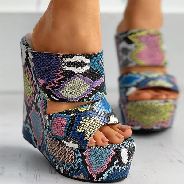 

dress shoes gigifox trendy ins colored animal print fashion party high wedges sandals women 2021 summer platform woman, Black