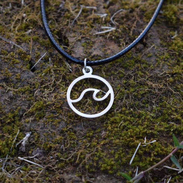 

pendant necklaces 1pcs stainless steel wave necklace ocean beach jewelry, Silver