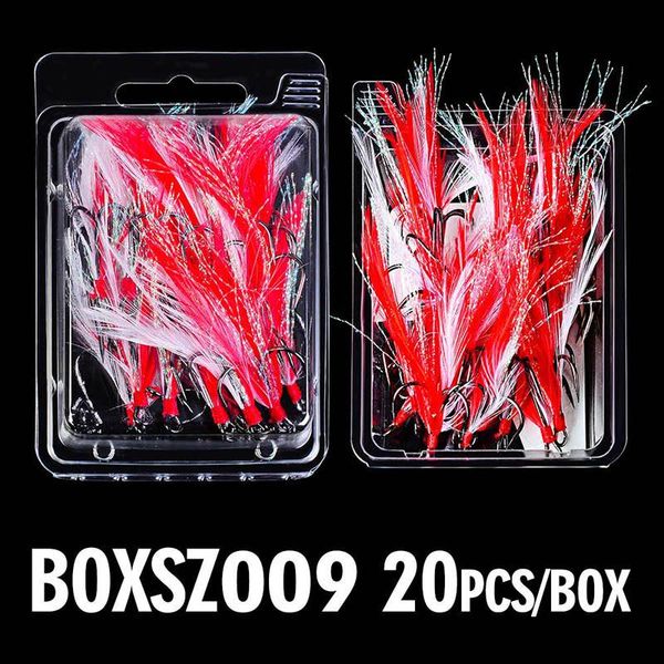 

fishing hooks 20 pcs box treble feather dressed flash hook round kit lure bait g66
