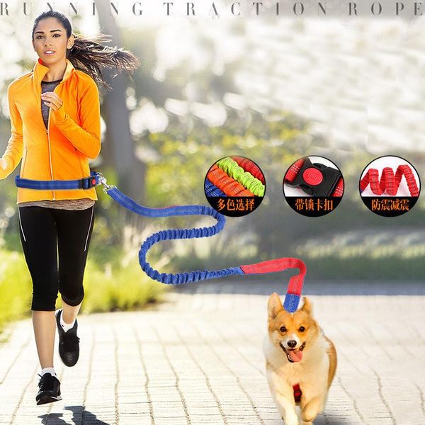 

dog collars & leashes dogs leash running elasticity hand y pet products harness collar jogging lead and adjustable waist rope chain