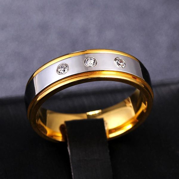 

cluster rings trendy stainless steel gold silver color 6mm love ring for women men couple cz crystal luxury jewelry wedding gift, Golden;silver