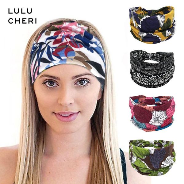 

floral bohemia wide cotton knot headbands for women girls flower printed stretch elastic hair bands yoga turban bandana headwrap