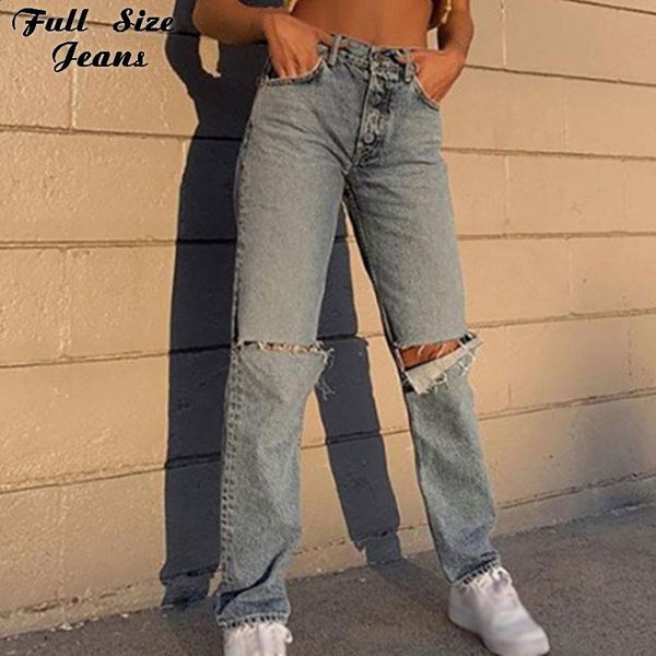 

vintage ripped hole baggy straight light blue denim pants women harajuku street y2k high waist loose jeans casual wide leg pant women's