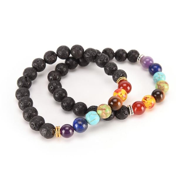 

charm bracelets 7 men black lava healing balance beads reiki buddha prayer natural stone yoga bracelet chakra for women arrival, Golden;silver