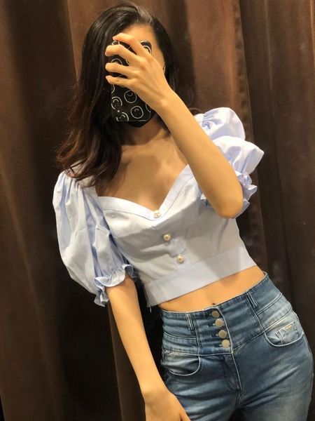 

artificial pearl button-down jacket women's t-shirt, White