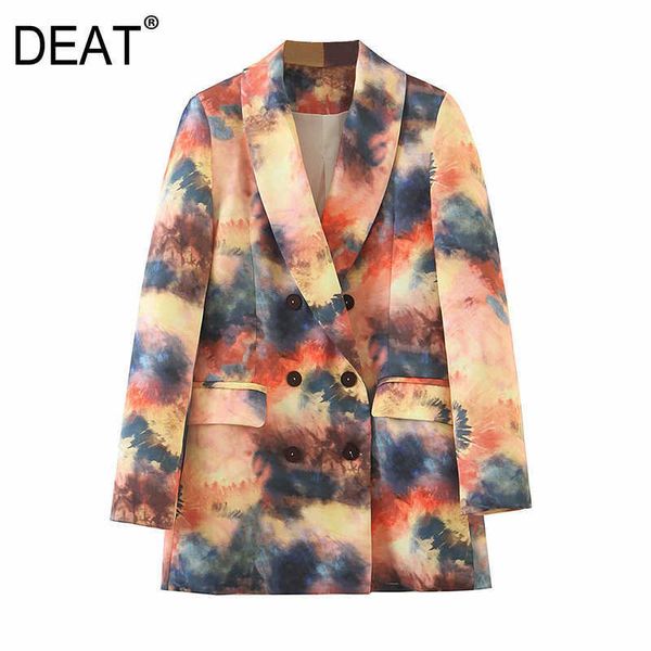 

[deat] women tie-dye hit color leisure blazer lapel long sleeve loose fit jacket fashion spring autumn 13t199 210527, White;black