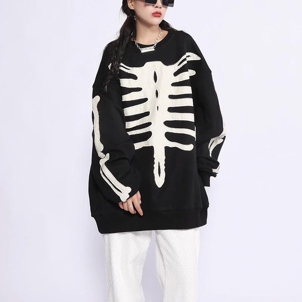 

men's hoodies & sweatshirts mens and womens oversize style retro crew neck casual skull bone embroidery streetwear men, Black