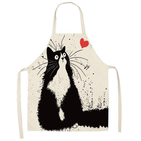 

aprons 1pc cartoon cat pattern linen apron animal cleaning sleeveless home cooking bibs kitchen tools 68*55cm /47*38cm