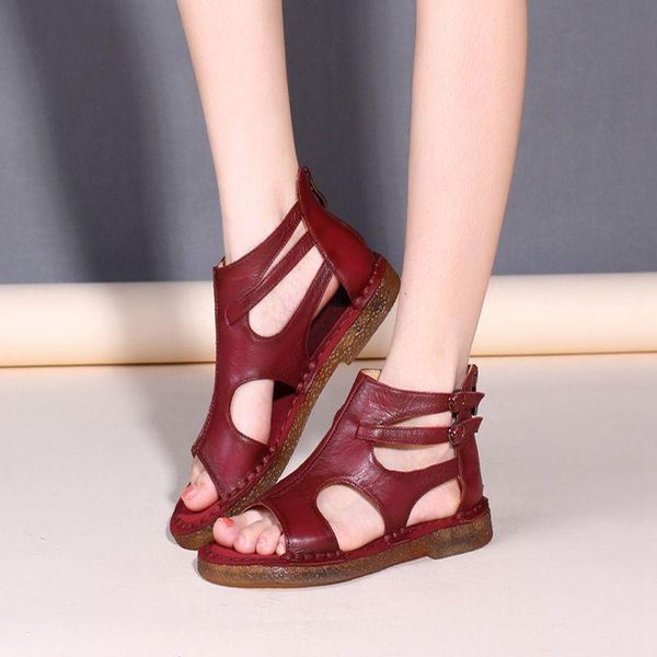 

sandals 2021 summer handmade fashion comfortable leather ladies retro women open-toed flat shoes, Black