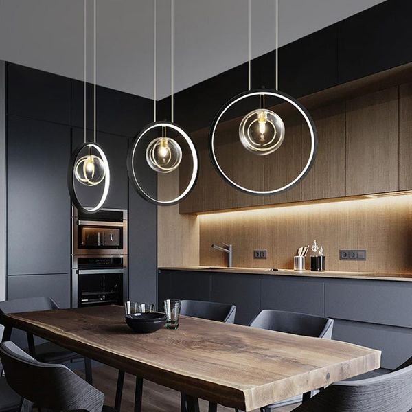 

pendant lamps nordic bar led glass lights simple black metal clear globes hanging lamp dining room suspend lustre luminarias