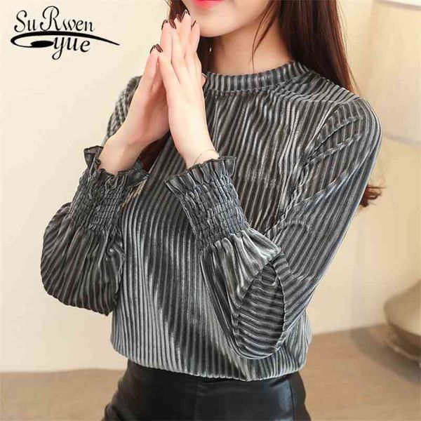 

autumn and winter corduroy women's wear long sleeves witrh high-neck lady clothes fashion atmosphere women clothing 1595 210521, White