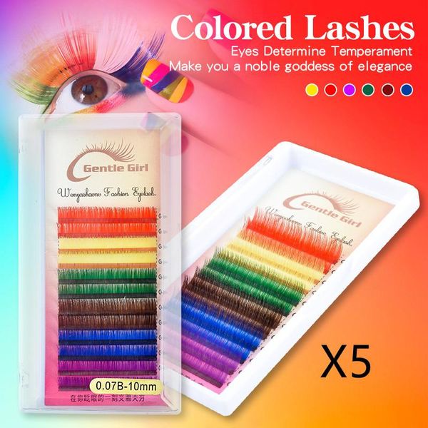 

false eyelashes 5 casesnatural soft mix color make up tools rainbow silk fake lashes extension individual mink