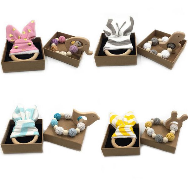 

diy infant feeding baby pacifiers natural wooden crochet teething beads newborn teeth practice kids toys cartoon rainbow 2pcs/sets b7302