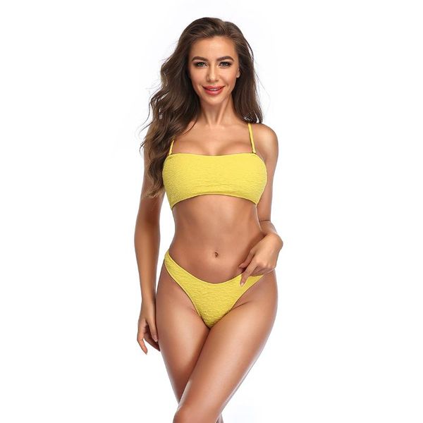 

one-piece suits women solid detachable strap bandeau beachwear swimwear push up bra cheeky high cut thong bikini set bather bathing