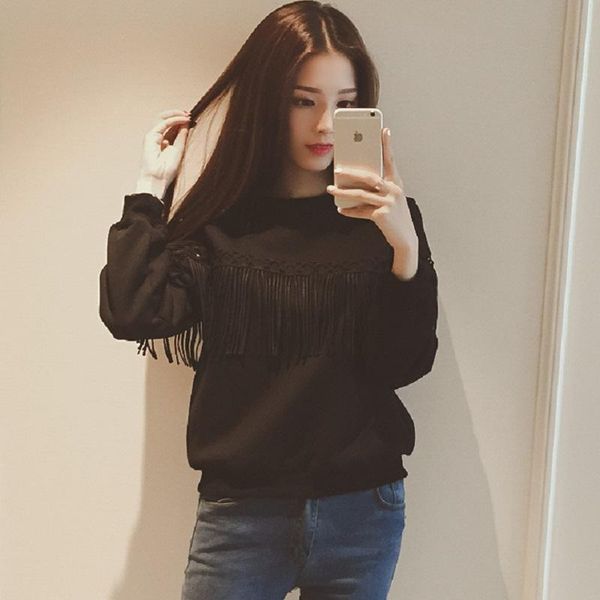

women's hoodies & sweatshirts women t shirt spring autumn fashion hollow-out long sleeve o-neck solid color casual pullover t-shirt wit, Black