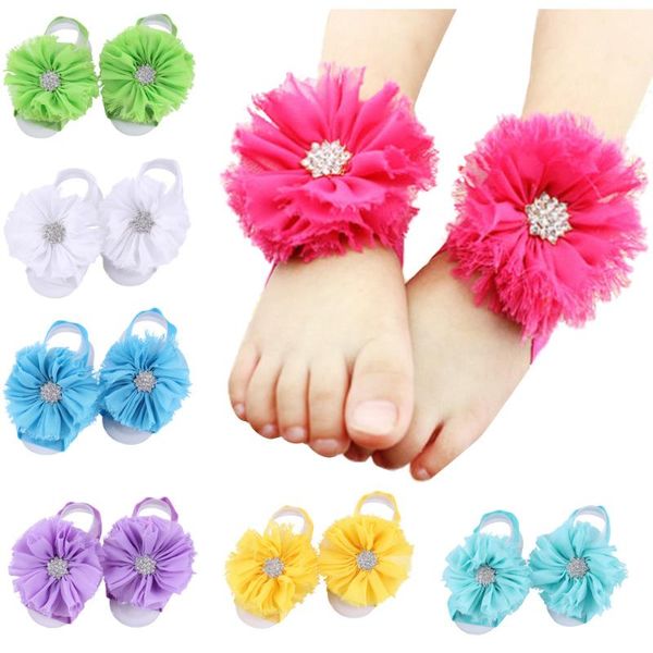 

hair accessories baby flower foot wristband barefoot sandals folds rhinestone chiffon infant toddler shoes  pairs per lot, Slivery;white