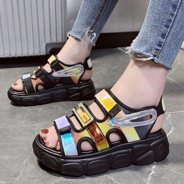 

dress shoes lucyever women flat sandals open toe hook loop soft jelly female casual summer platform for girl beach woman, Black