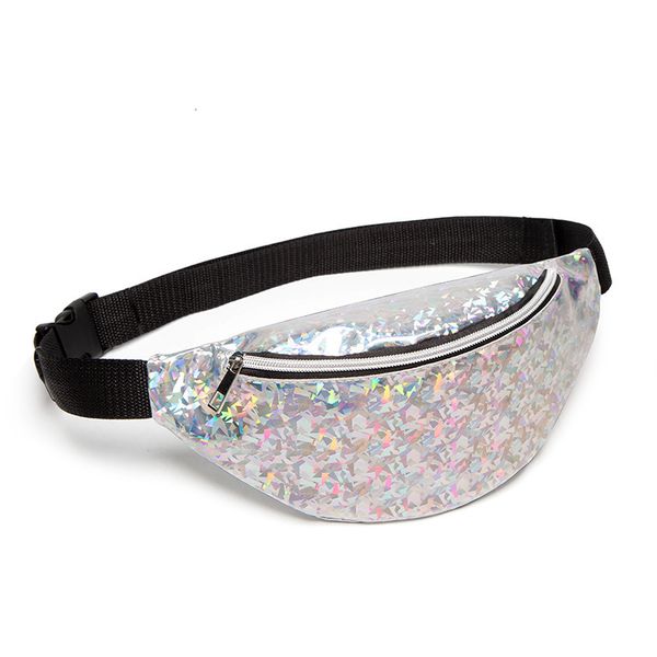 

holographic bags women pink sier fanny pack fashionable female belt bag geometric waist packs chest pouch sac banane