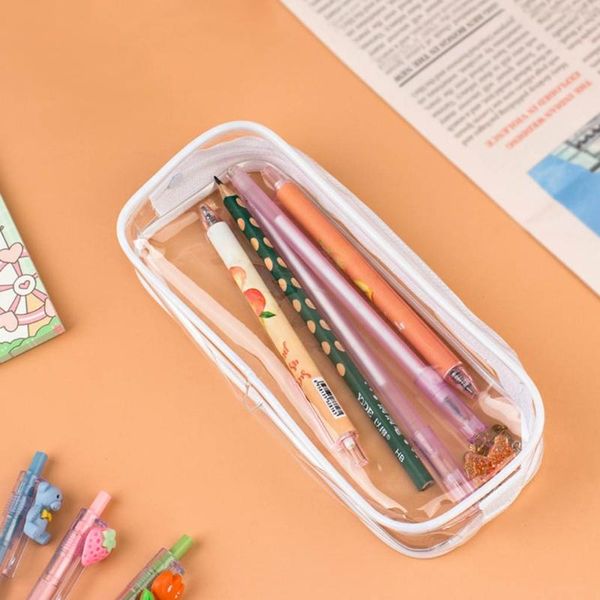 

pencil bags thicken pvc wateproof pen pouch simple clear cosmetics storage case students staionery bag for business lx0b