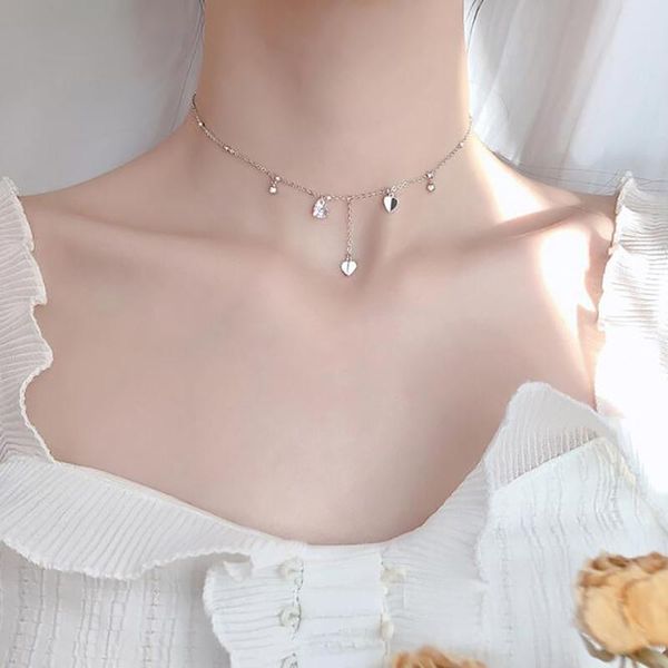 

Fashion Love Heart Tassel Necklaces Ladies Simple Style Silver Color Clavicle Chain For Women Accessories Pendant